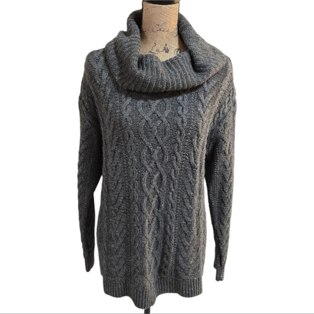 LRL Ralph Lauren Grey Cowl Neck Cable Knit Classic Sweater Size Large New!